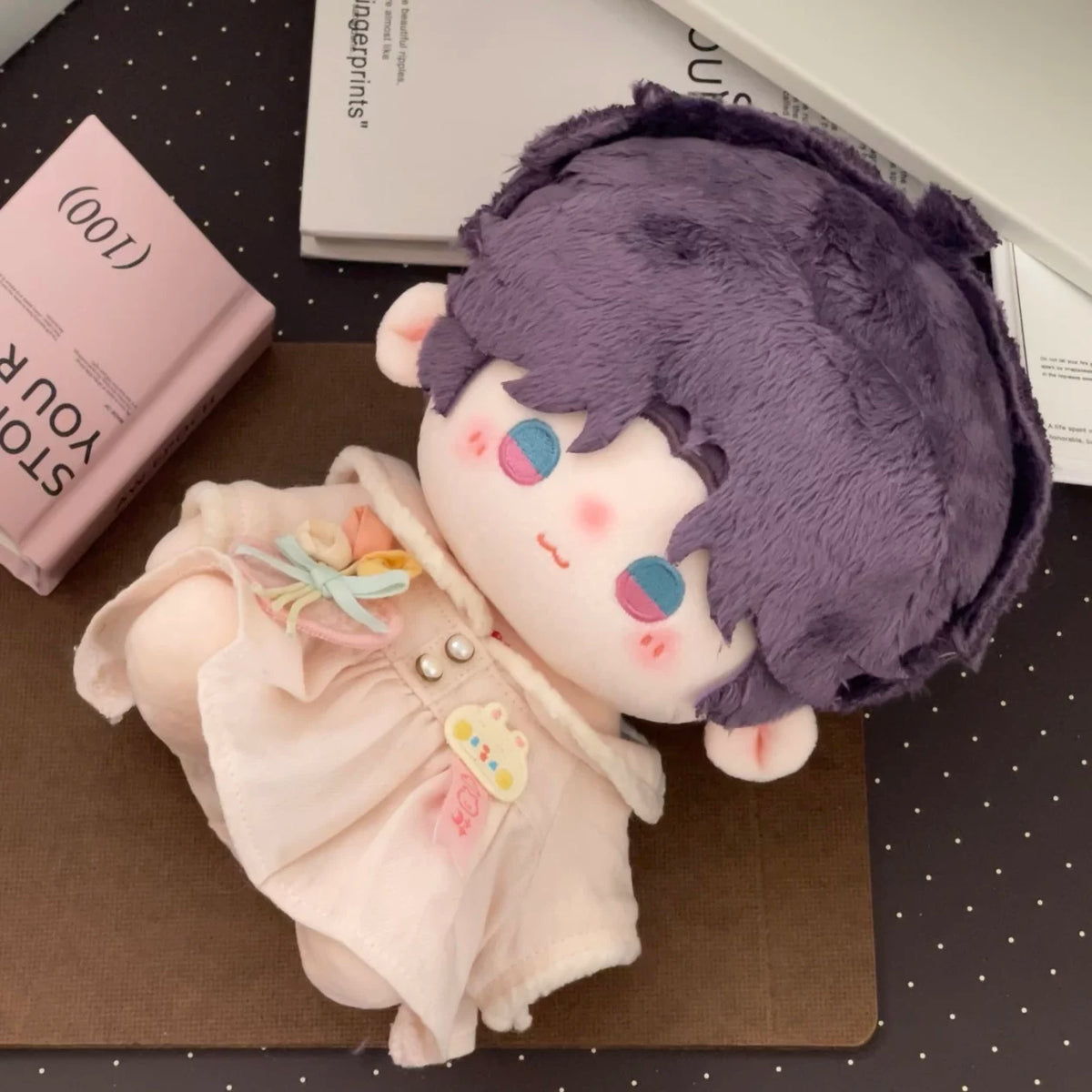 Love and Deepspace Hairpiece Skeleton plush doll purple hair in pink outfit