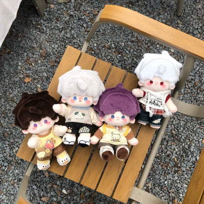 Love and Deepspace Manman-Body plush dolls three dolls on outdoor wooden chair