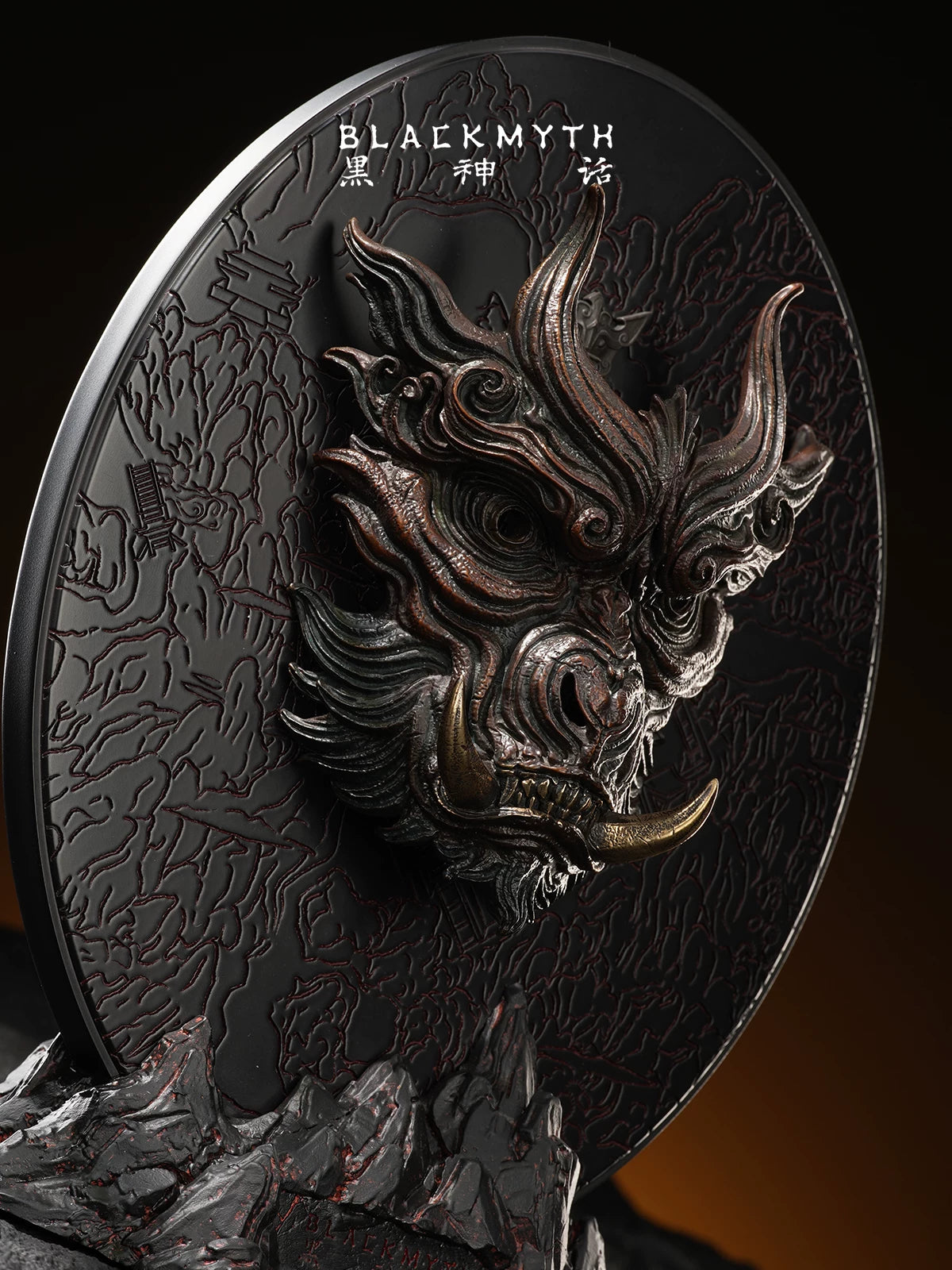 Black Myth: Wukong Bronze Monkey Mask half-scale collectible angled side view