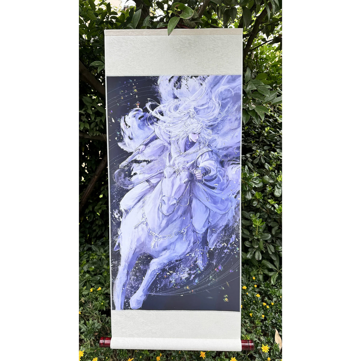 Love and Deepspace Xavier silk scroll wall art blue horse hanging on a tree