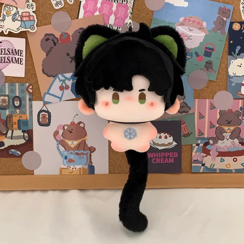 Love and Deepspace Animal-Ear plush doll black hair with green cat ears standing display