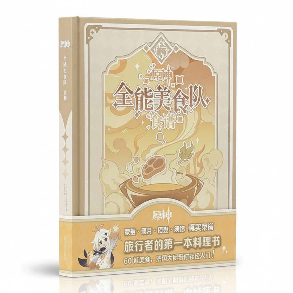 Genshin Gourmet Supremos cookbook gold hardcover front cover
