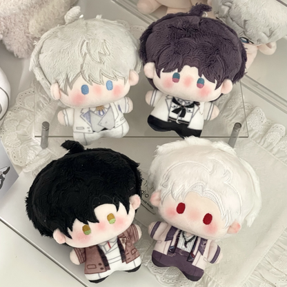 Love and Deepspace Birthday plush charms five dolls in formal outfits lined up