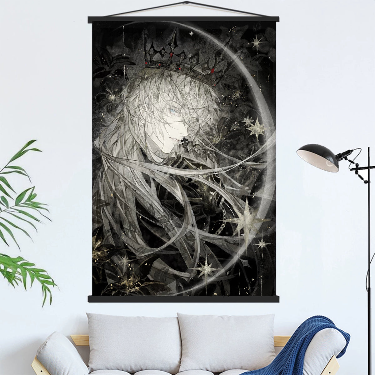 Love and Deepspace Xavier wood hanger wall art black and white moonlit illustration