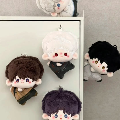 Love and Deepspace Magnetic Bean plush dolls three dolls lying on surface