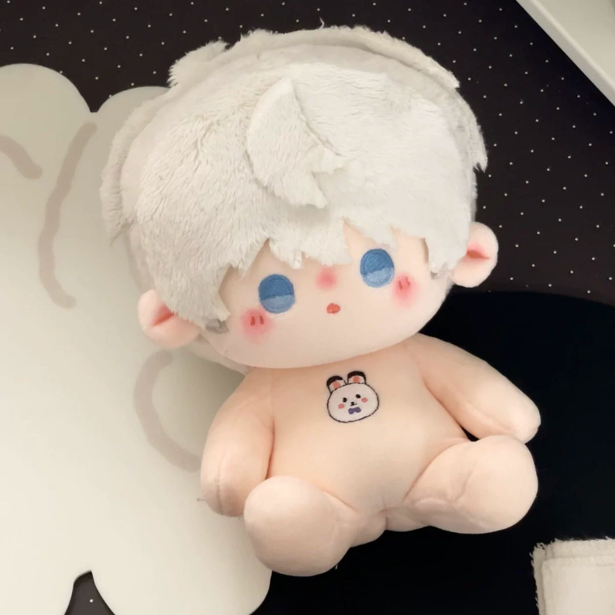 Love and Deepspace Hairpiece Skeleton plush doll white hair nude body sitting