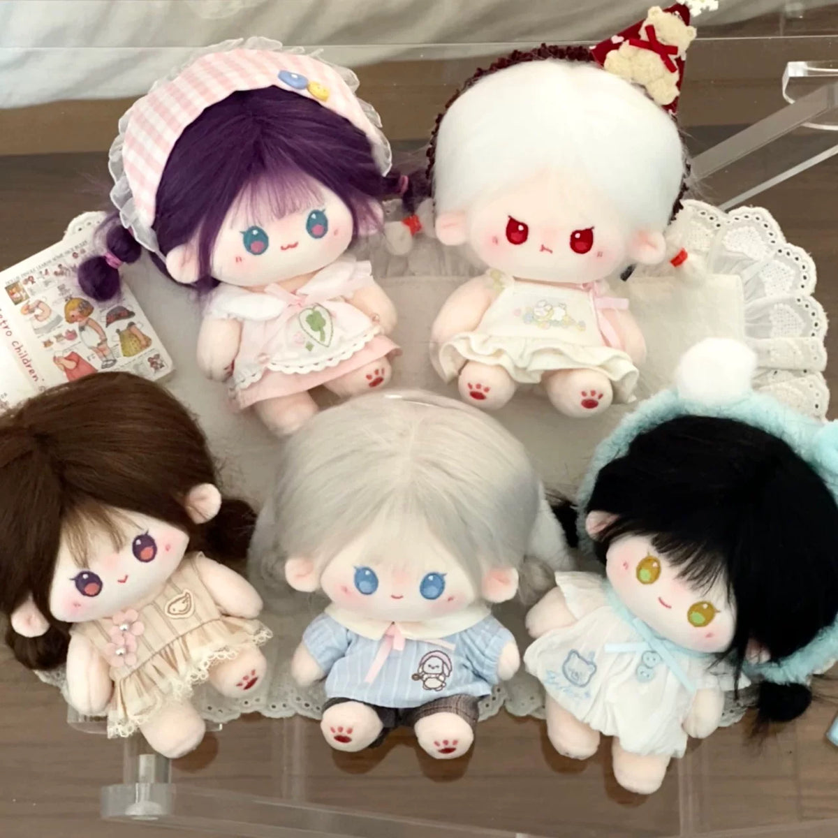 Love and Deepspace Tousled-Hair plush dolls six dolls in circle with dresses and hats