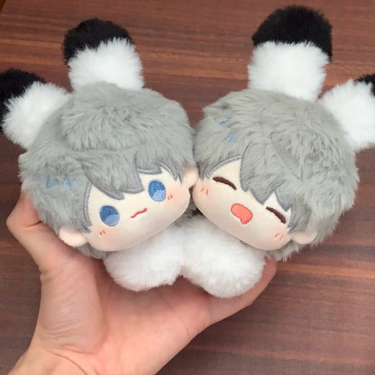 Love and Deepspace Character Plush Bag Charm two gray panda-ear charms held in hand