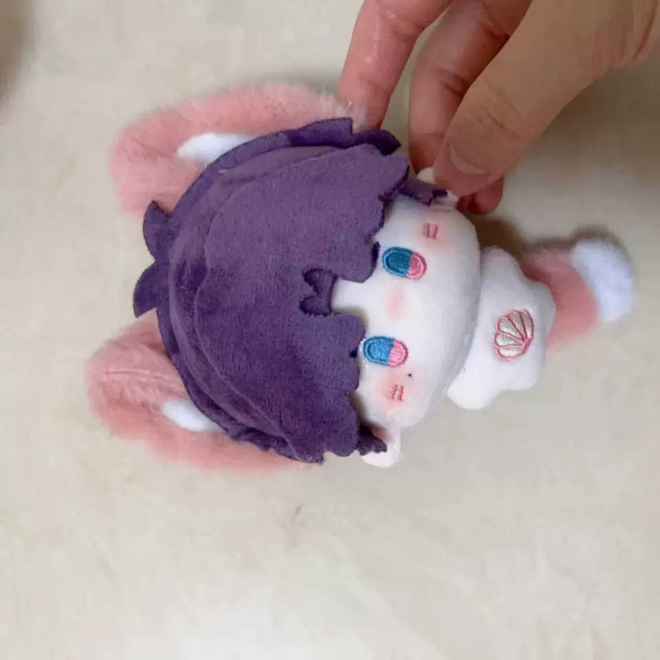 Love and Deepspace Animal-Ear plush doll purple hair with pink ears held in hand back view