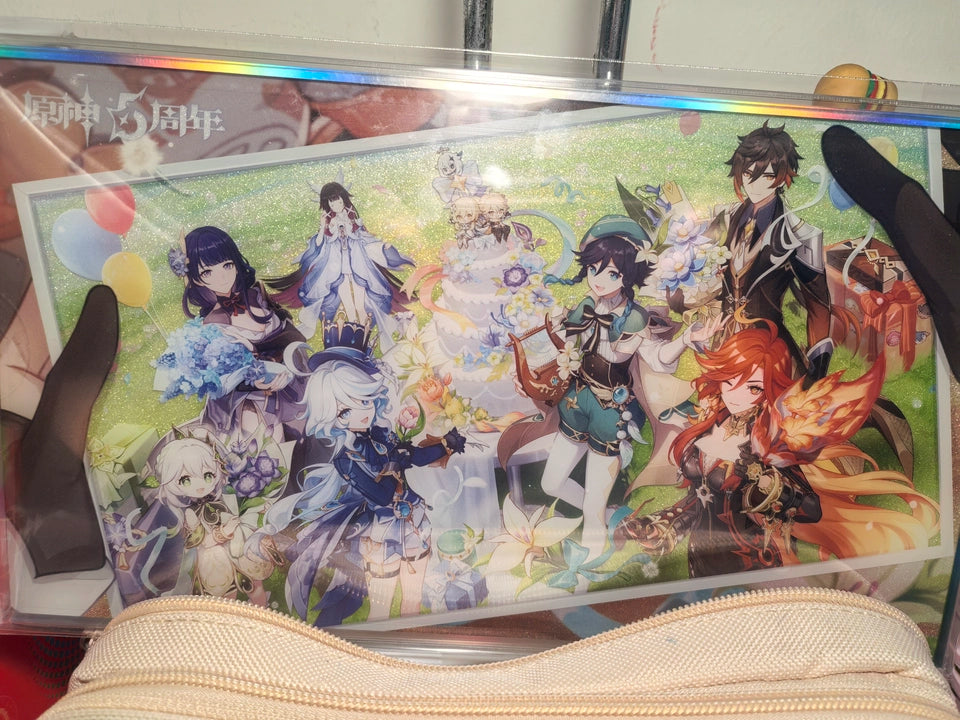 Genshin Impact anniversary acrylic art board standing on fabric, full illustration