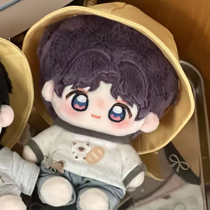 Love and Deepspace Embroidered plush doll purple hair in yellow bucket hat sitting