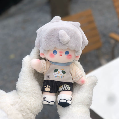 Love and Deepspace Manman-Body plush doll white hair sitting on white fur outdoors