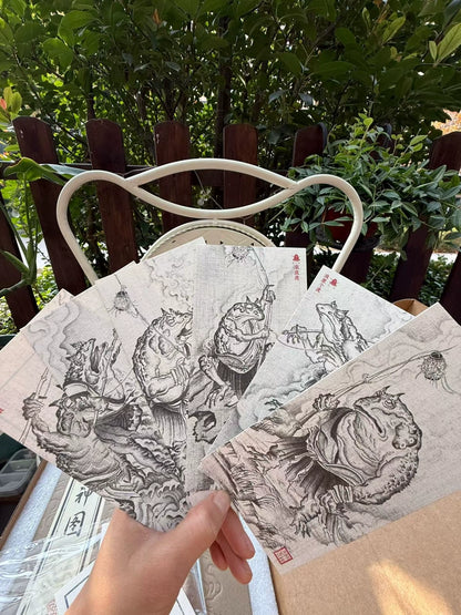 Black Myth Wukong Ying Shen Tu ink character postcards held outdoors