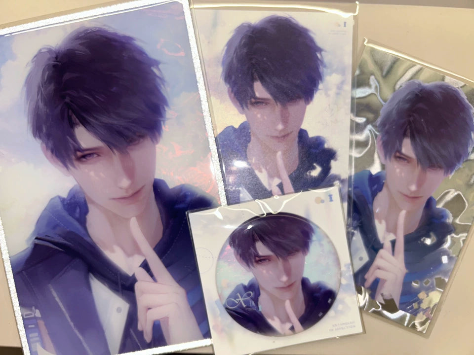 Love and Deepspace Caleb Lingering Affection cards and instant photos laid out