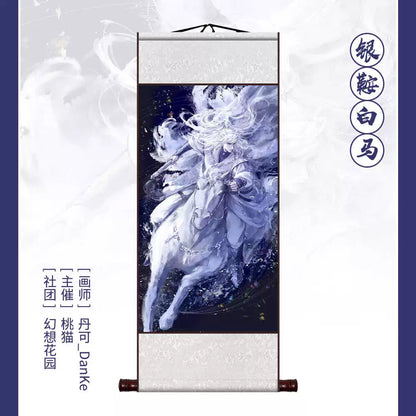 Love and Deepspace Xavier silk scroll wall art blue and white horse design
