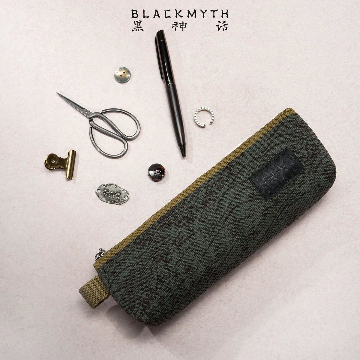 Black Myth: Wukong green textured knit pencil case with side loop