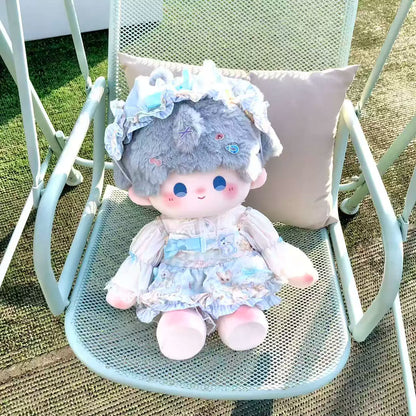 Love and Deepspace 19.69 inch standing plush doll gray hair in floral dress and lace bonnet