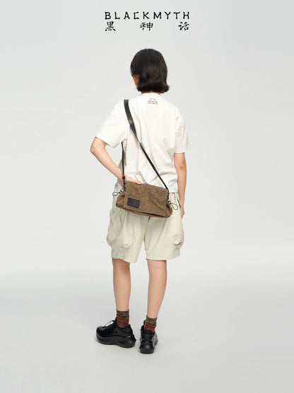 Black Myth: Wukong vintage canvas messenger bag with leather strap
