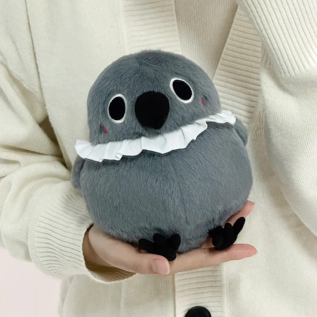 Love and Deepspace Mephisto bird plush held in hand with white collar