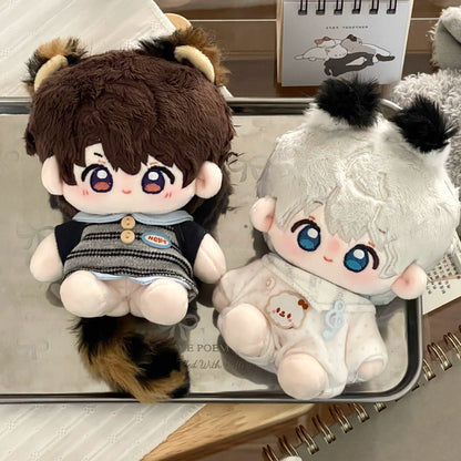 Love and Deepspace magnetic tail plush dolls brown and white hair pair on tray